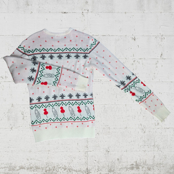 The Office Dunder Mifflin Holiday Fair Isle Knit Sweater White Red Size Small - Picture 8 of 9